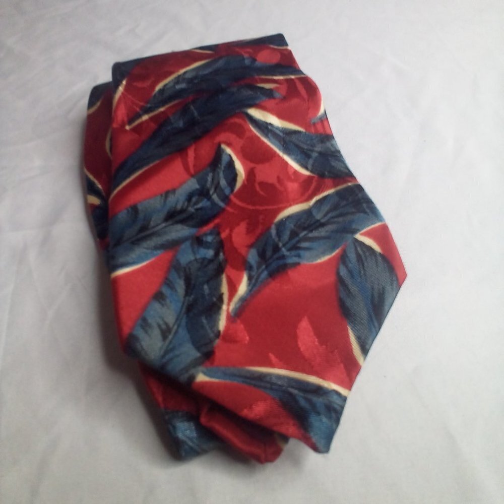 Carlos Tomasini Tie Necktie Men Feather Print Red Blue